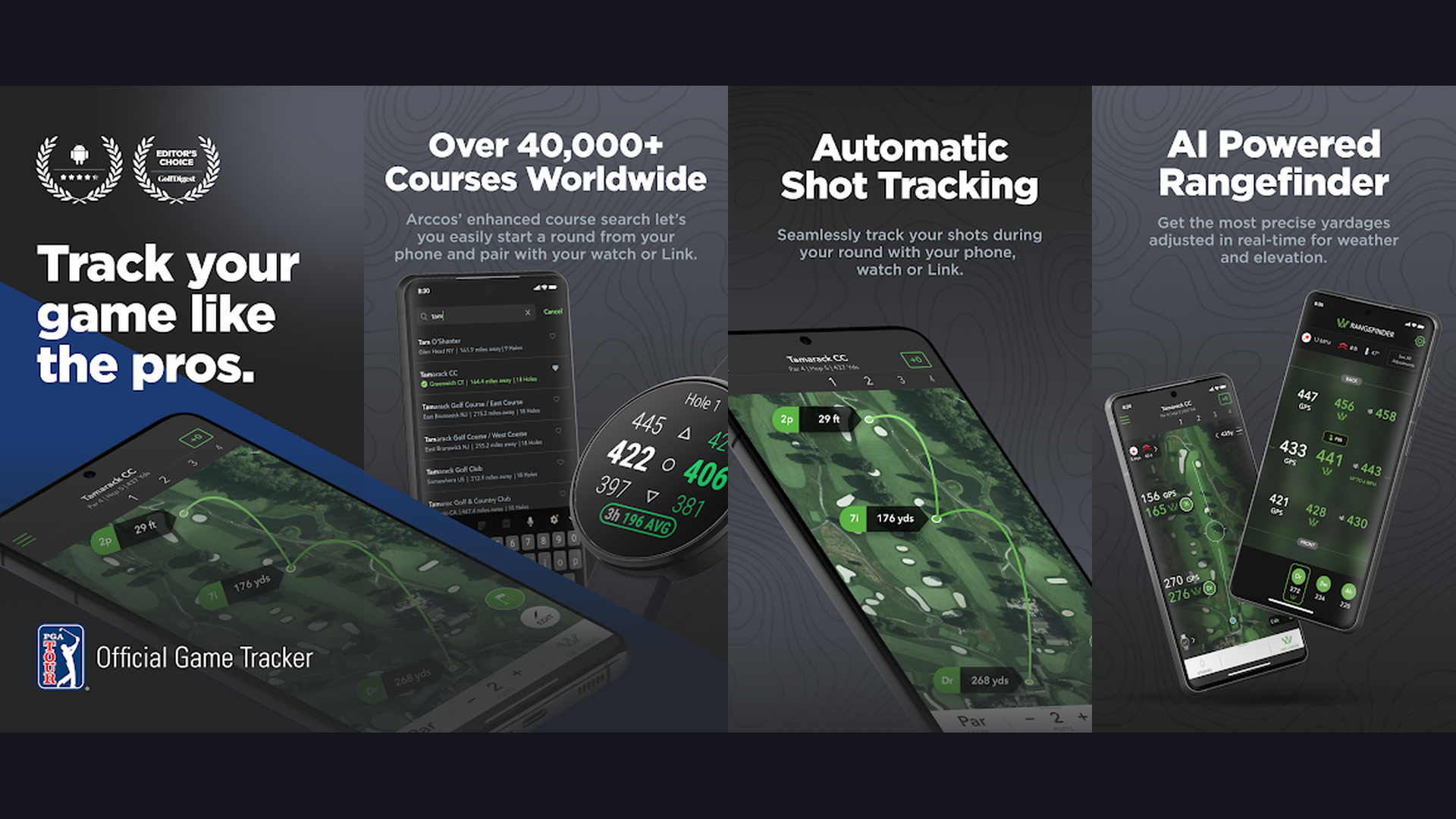 Arccos Caddie golf app screenshots