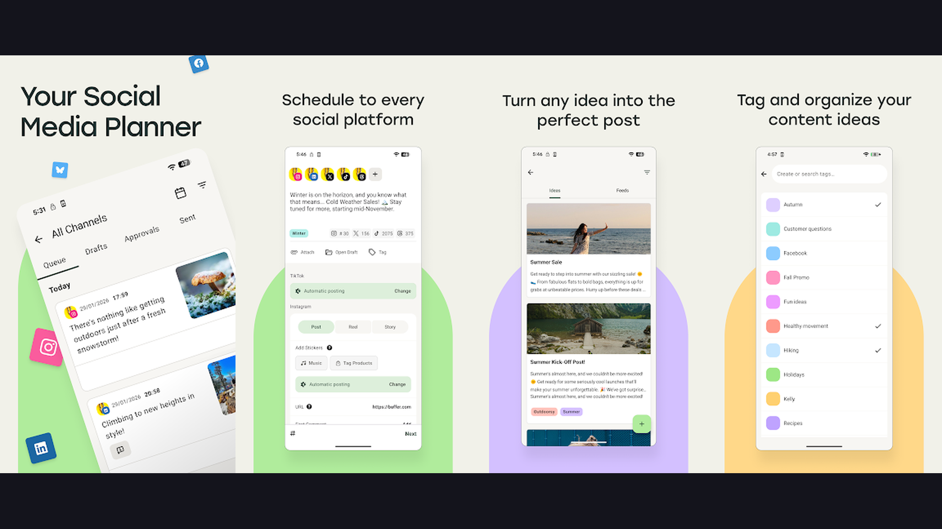 Buffer van life content creation app screenshots