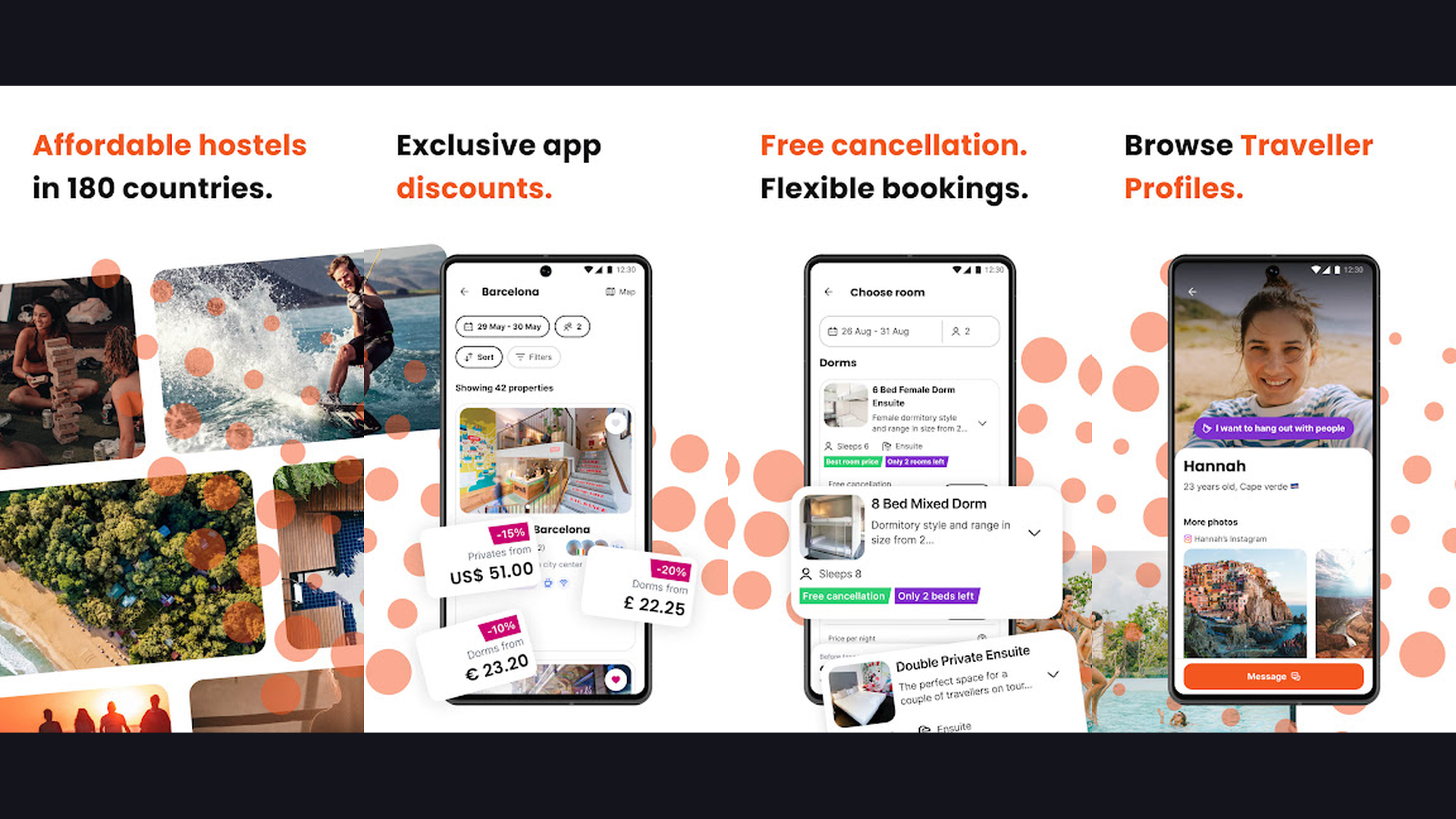 Hostelworld international travel app screenshots