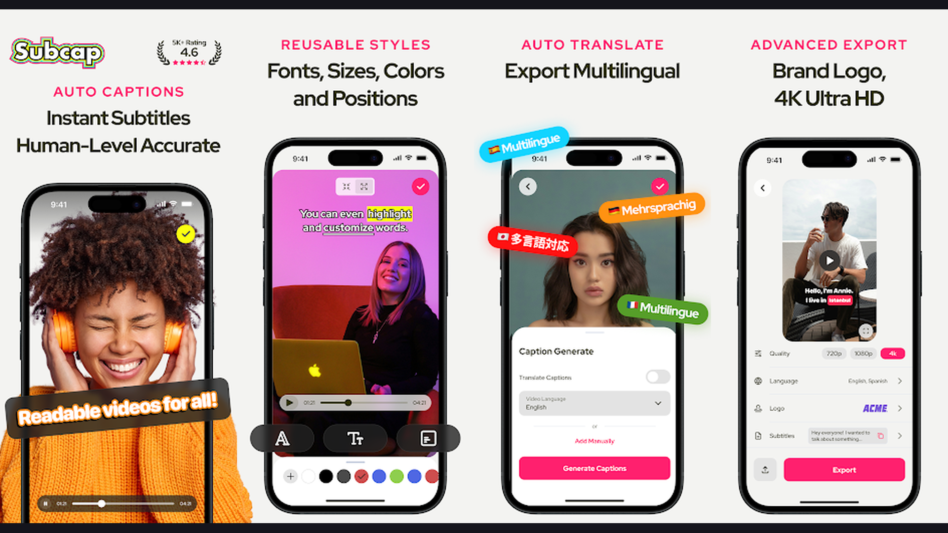Subcap subtitle app screenshots