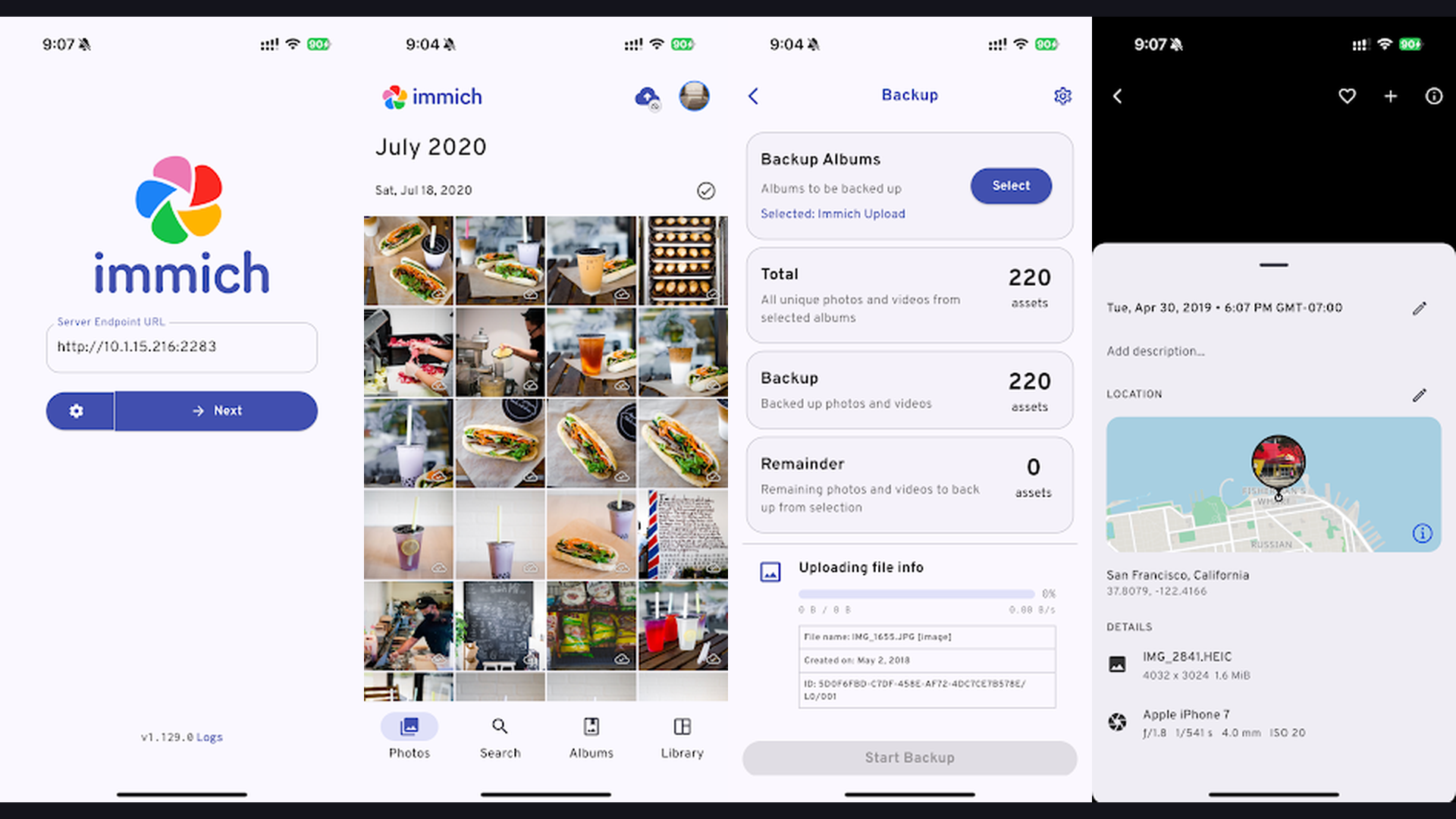 Immich self-hosted app screenshots