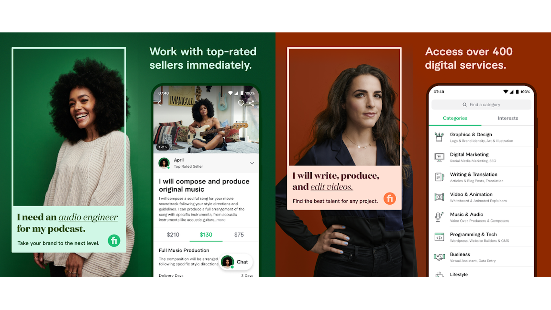 Fiverr freelance service app screenshots