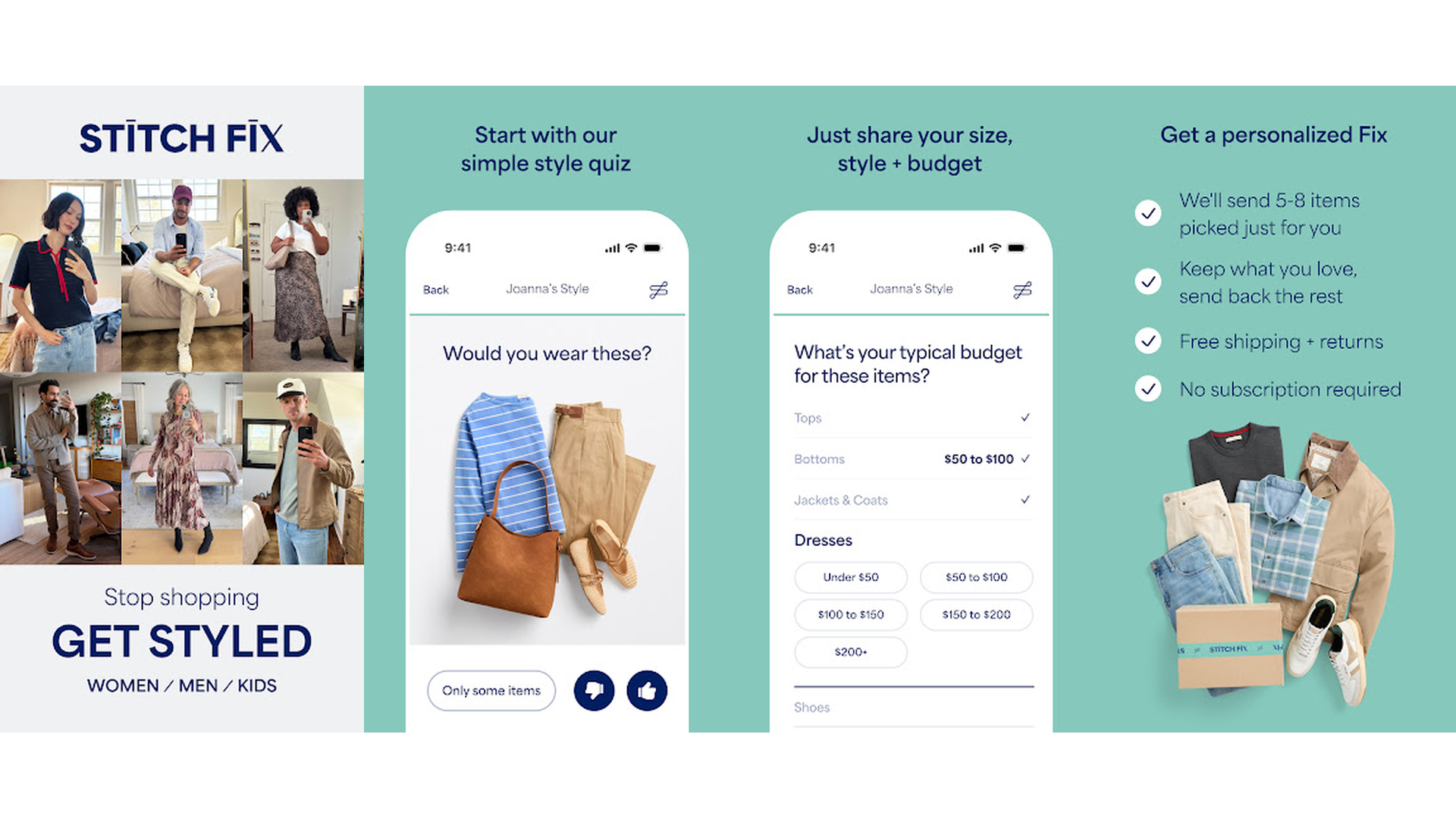 Stitch Fix personal styling app screenshots showing curated outfits