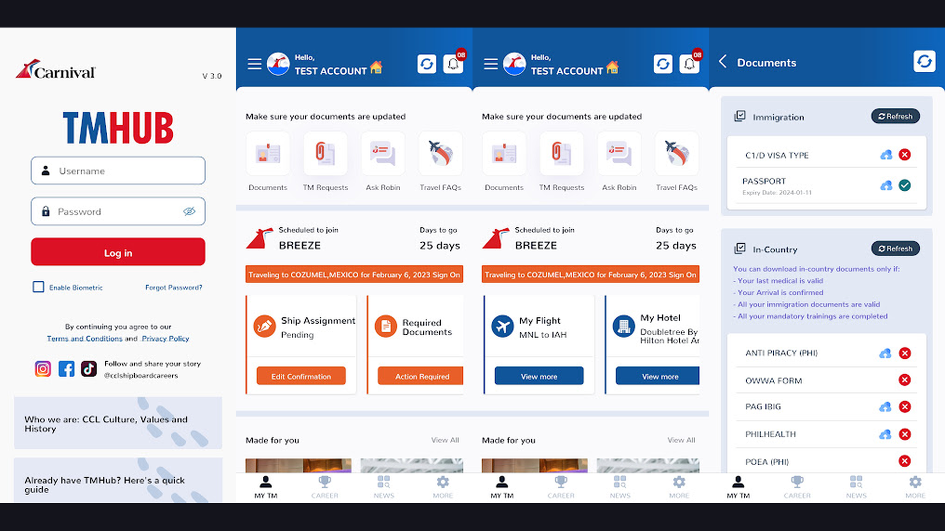 Carnival Hub cruise app screenshots
