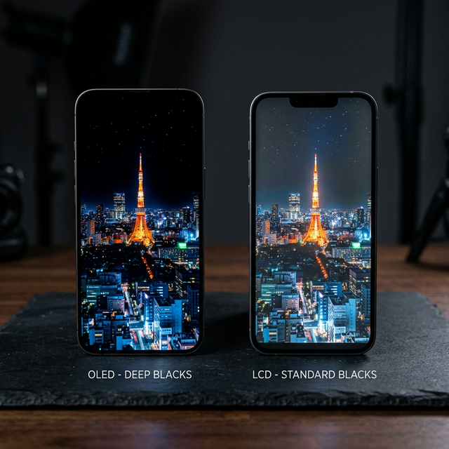 OLED vs LCD display comparison showing black levels and color accuracy