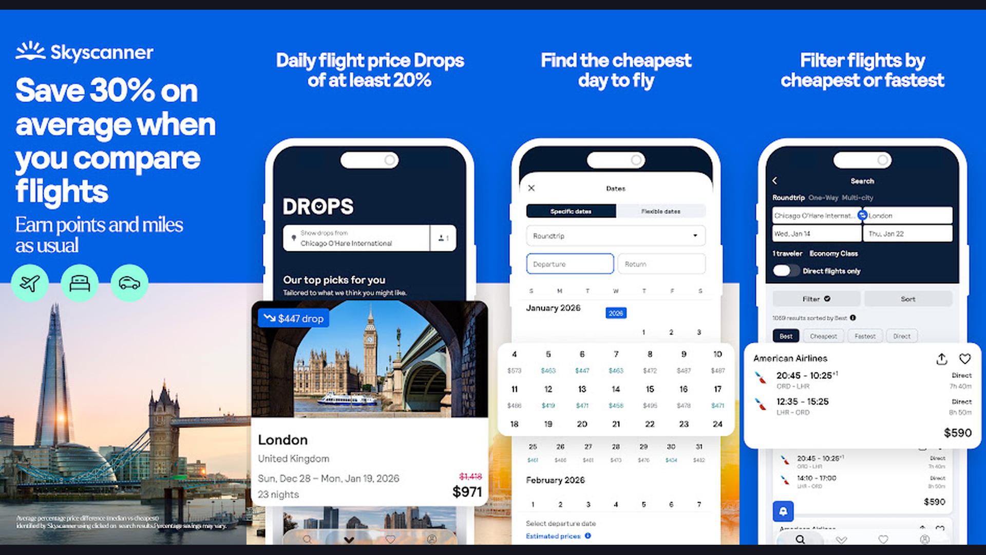 Skyscanner international travel app screenshots