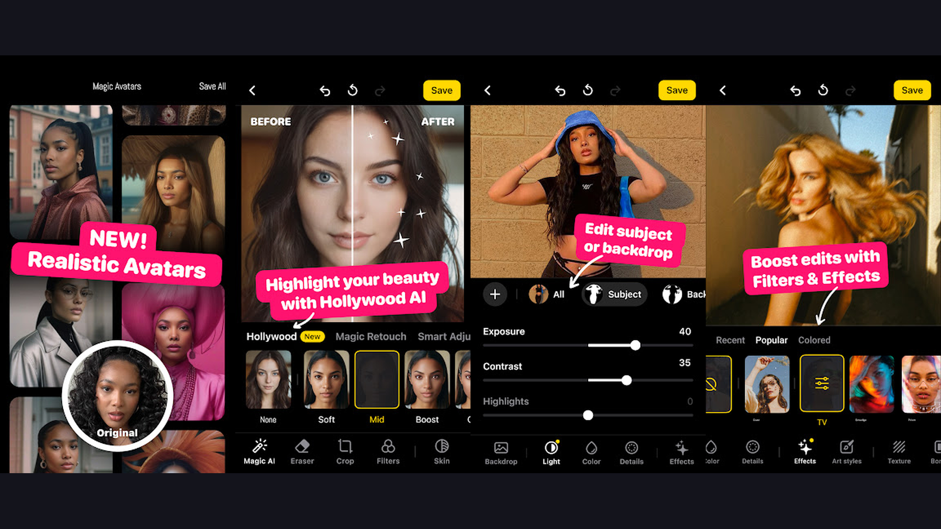 Lensa AI photo editing app screenshots