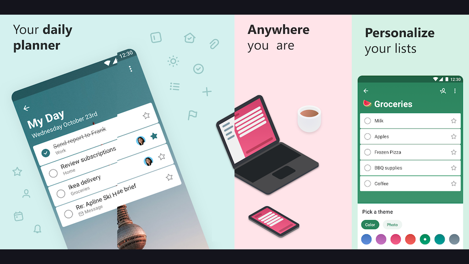 Microsoft To Do digital planner app screenshots