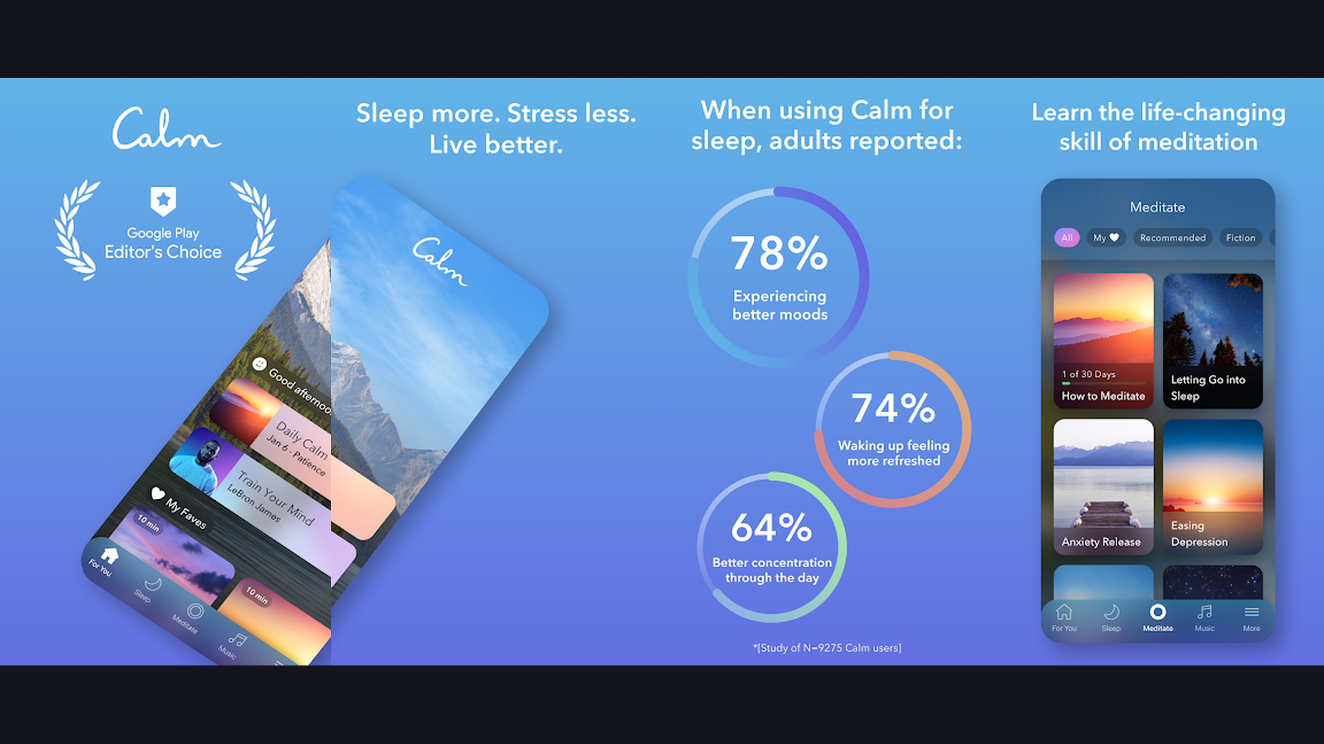 Calm health fitness app screenshots
