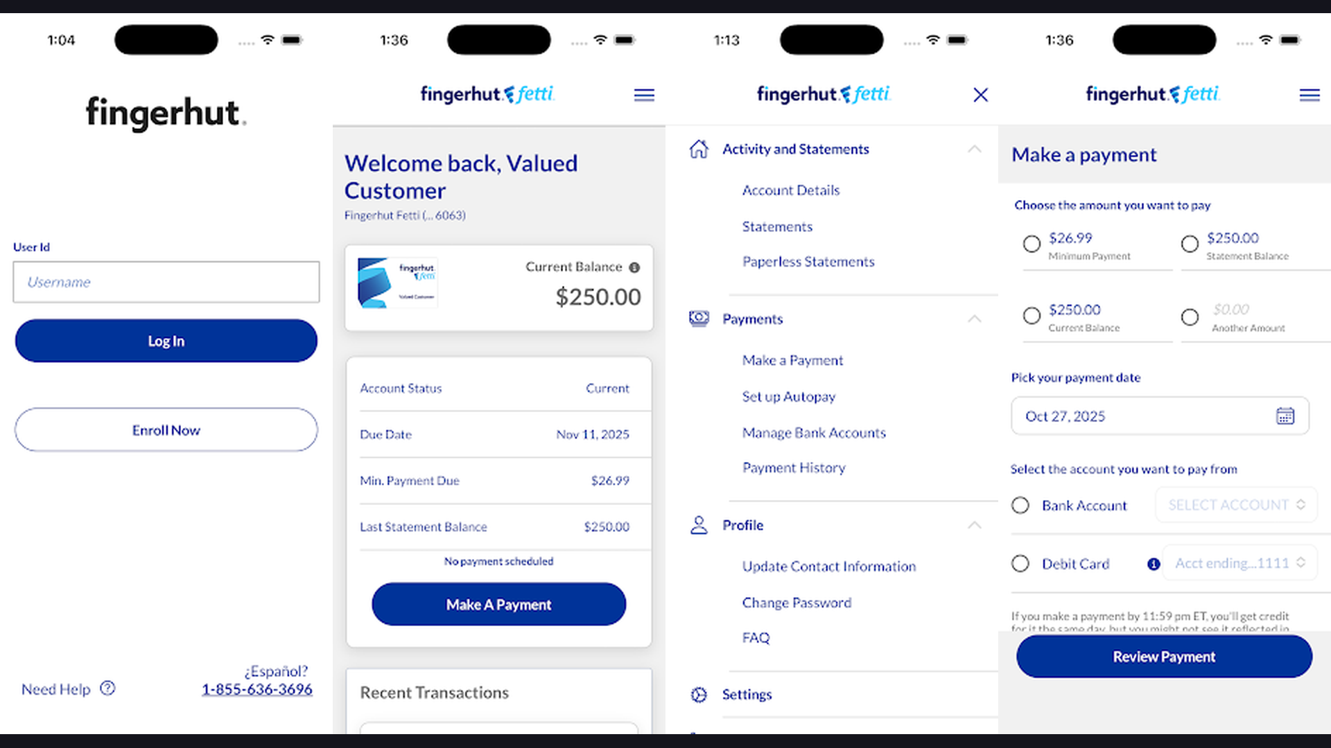 Fingerhut buy now pay later app screenshots