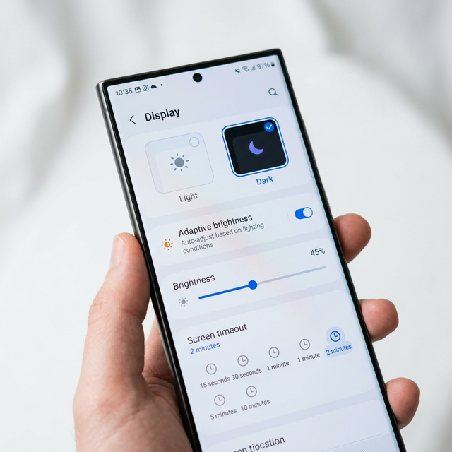 Phone screen showing adaptive brightness settings
