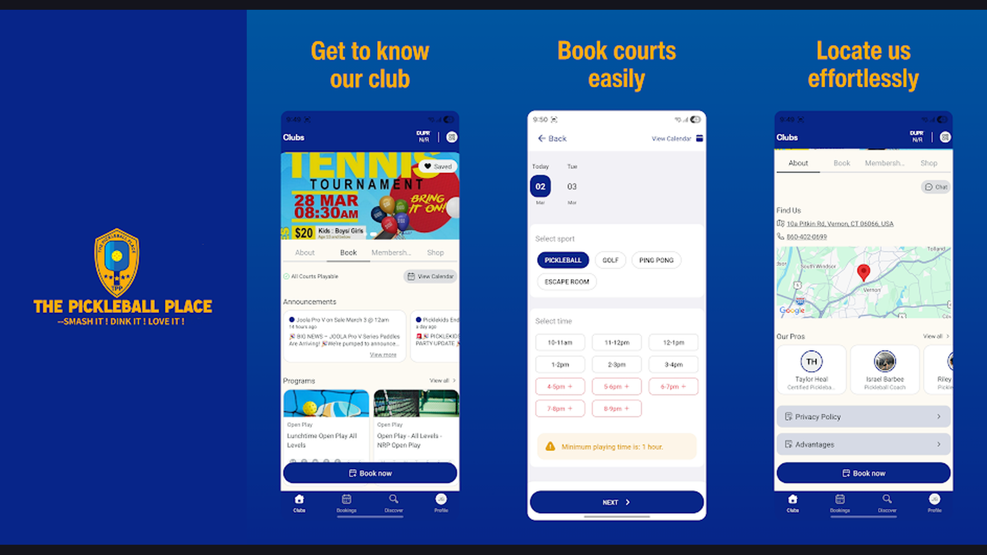 PB Vision pickleball app screenshots