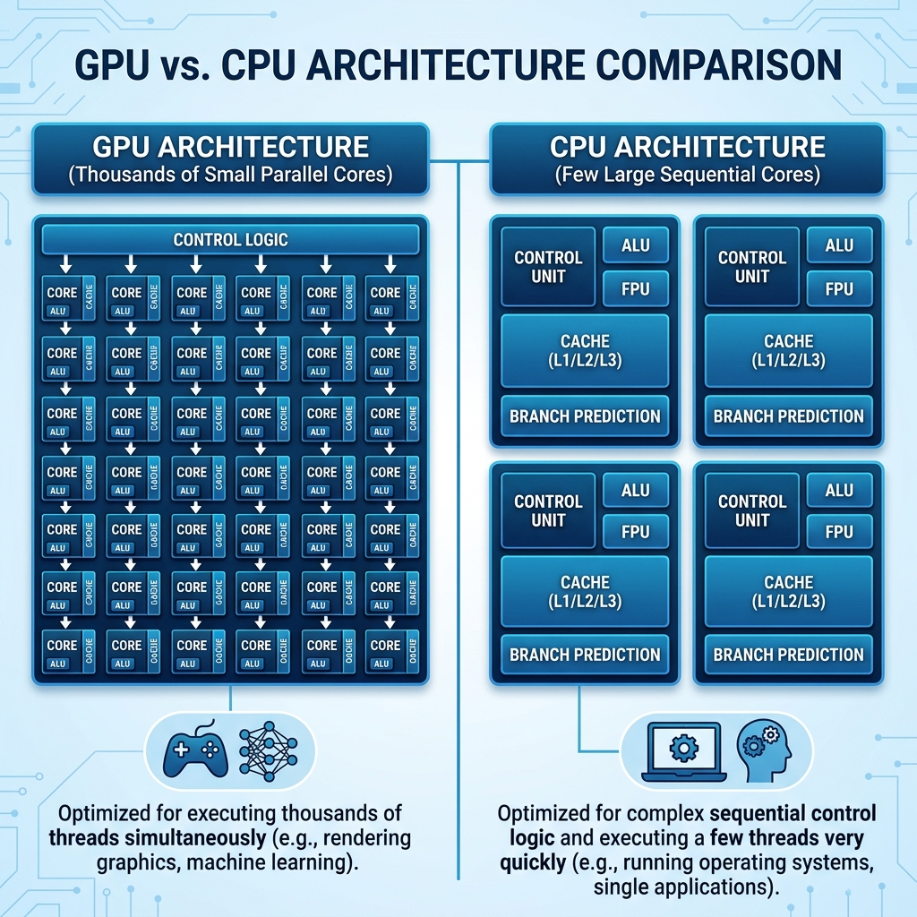 GPU vs CPU architecture parallel core comparison