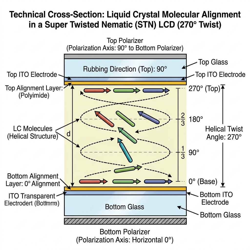 STN LCD liquid crystal molecular structure and twist angle
