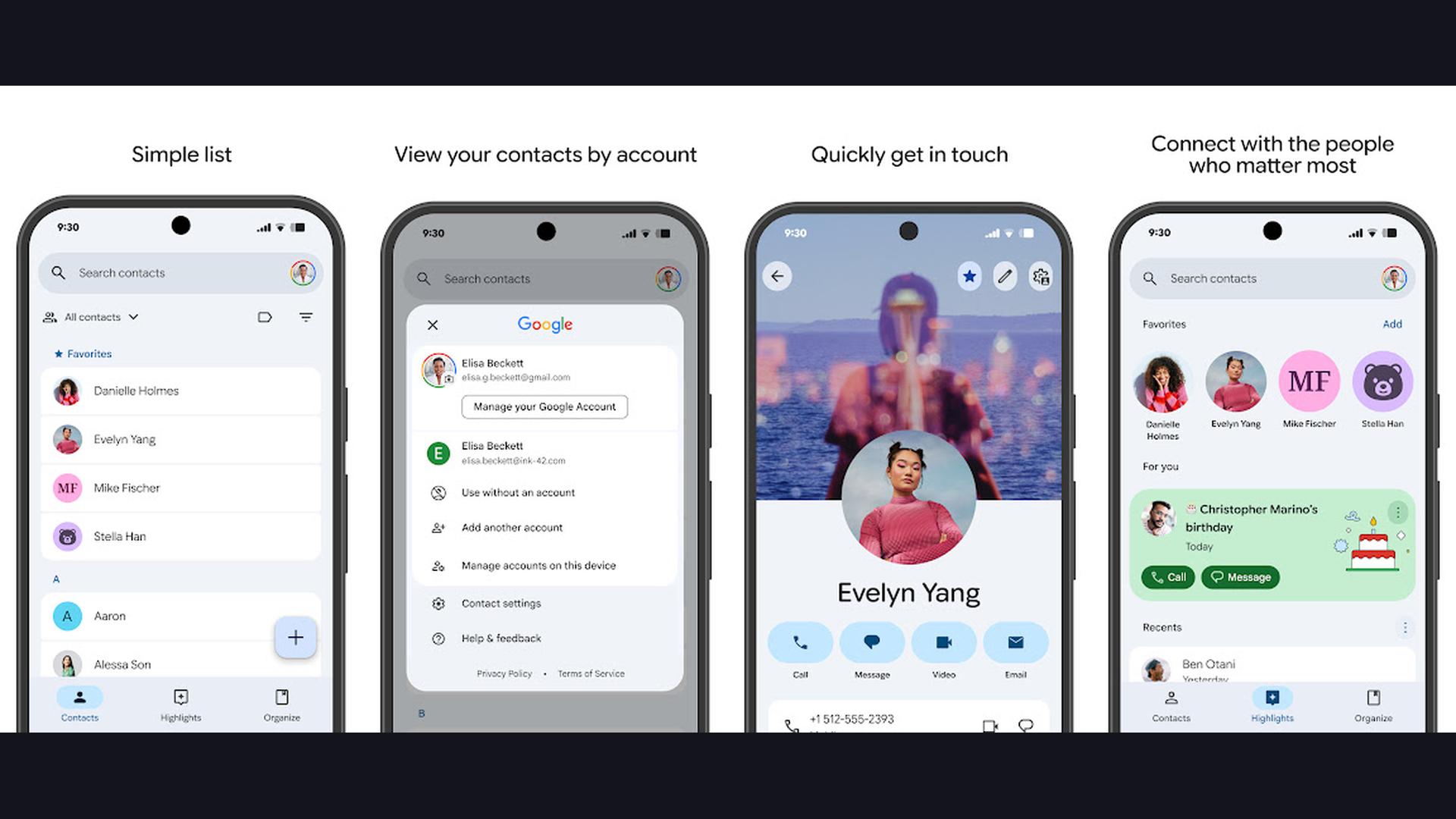 Contacts features and interface