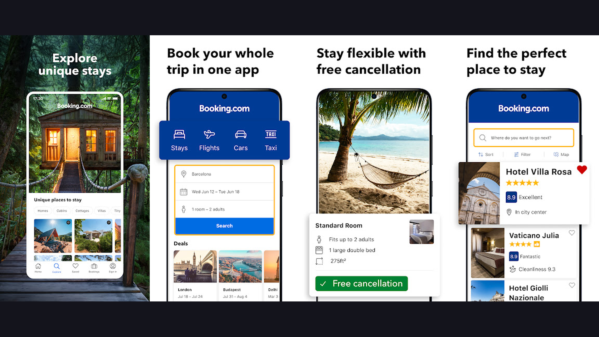 Booking.com international travel app screenshots