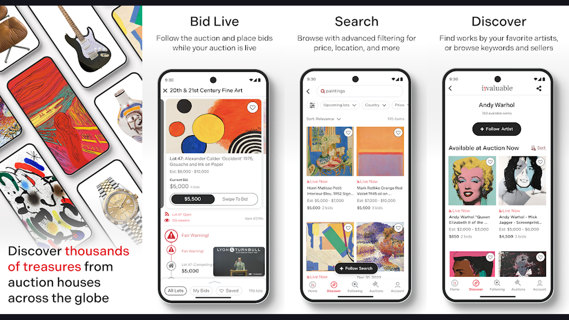 Invaluable auction app screenshots