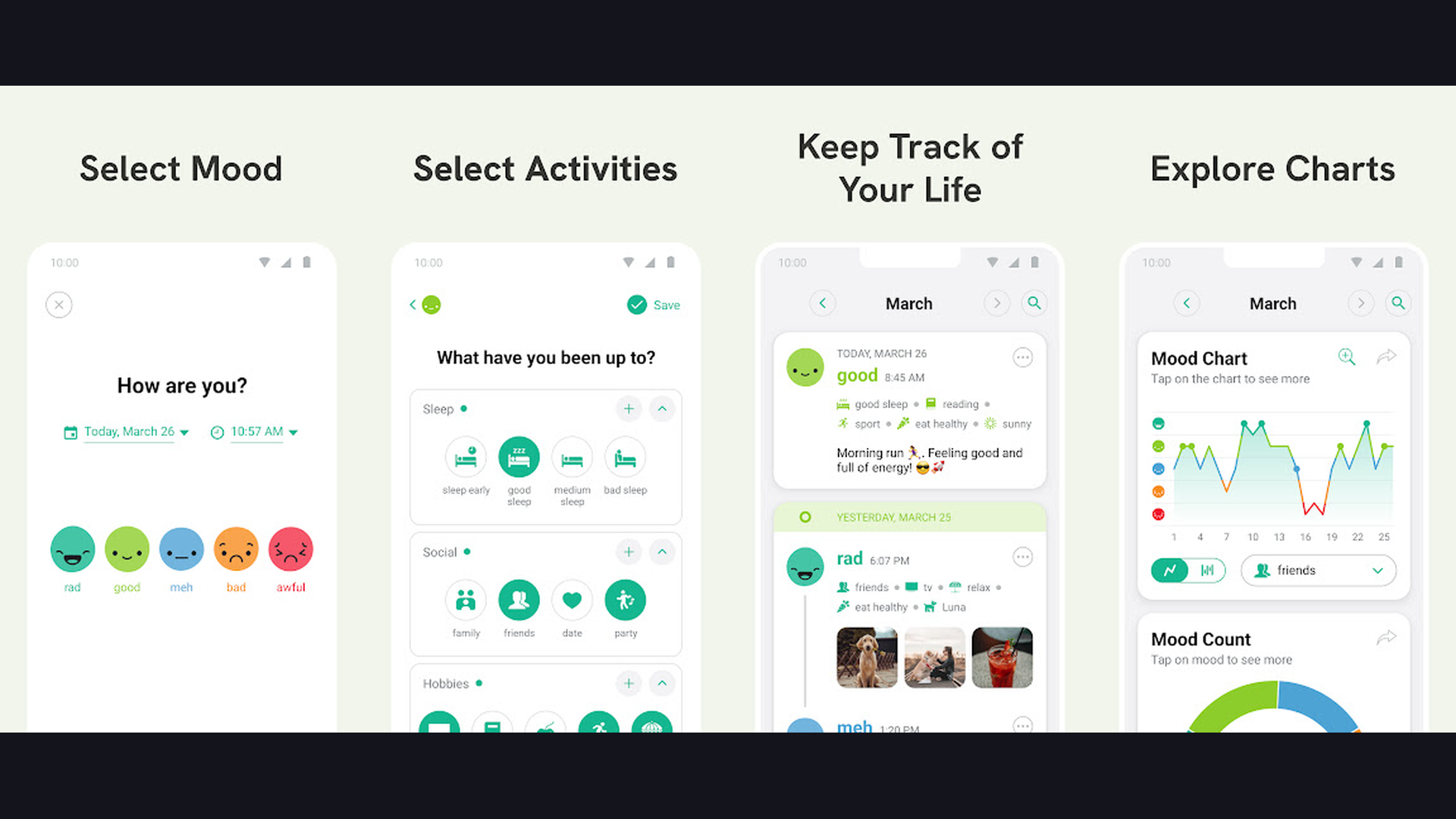 Daylio app screenshots for graduate students