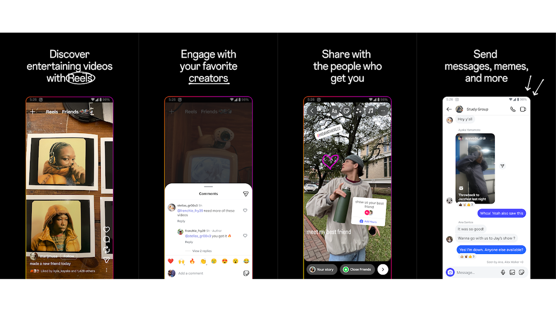 Instagram app screenshots showing content creation tools