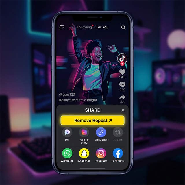 TikTok share menu showing the Remove Repost button