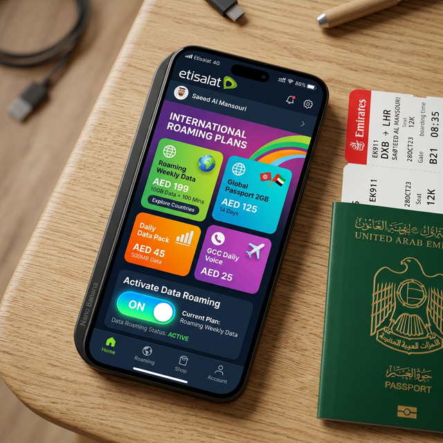 Activating an international data bundle directly from the Etisalat mobile app