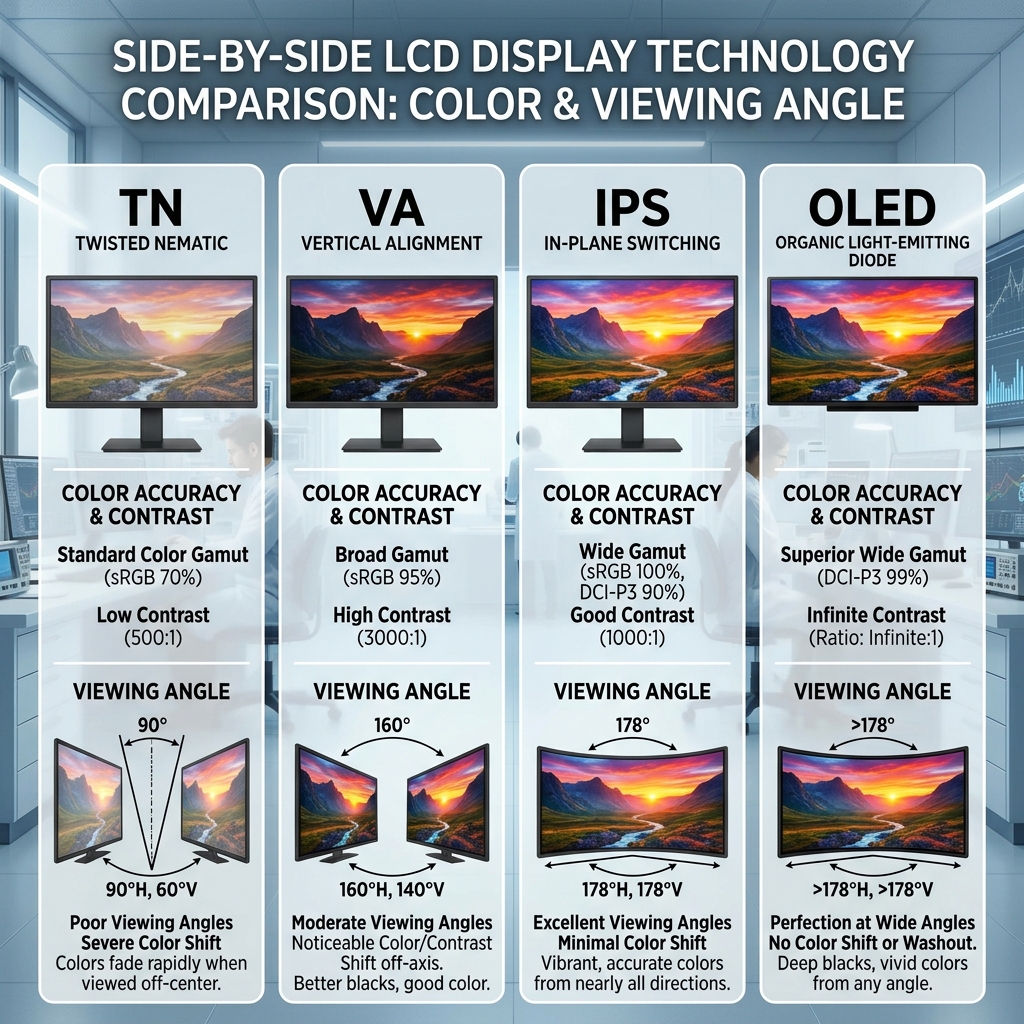 STN LCD compared to TN IPS and other display technologies