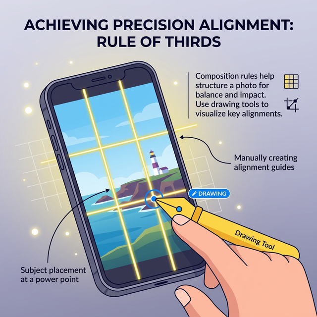 Manual drawing of precise grid alignment lines using the Picsart shape tool
