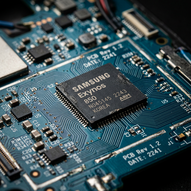Samsung Exynos processor chip closeup on circuit board