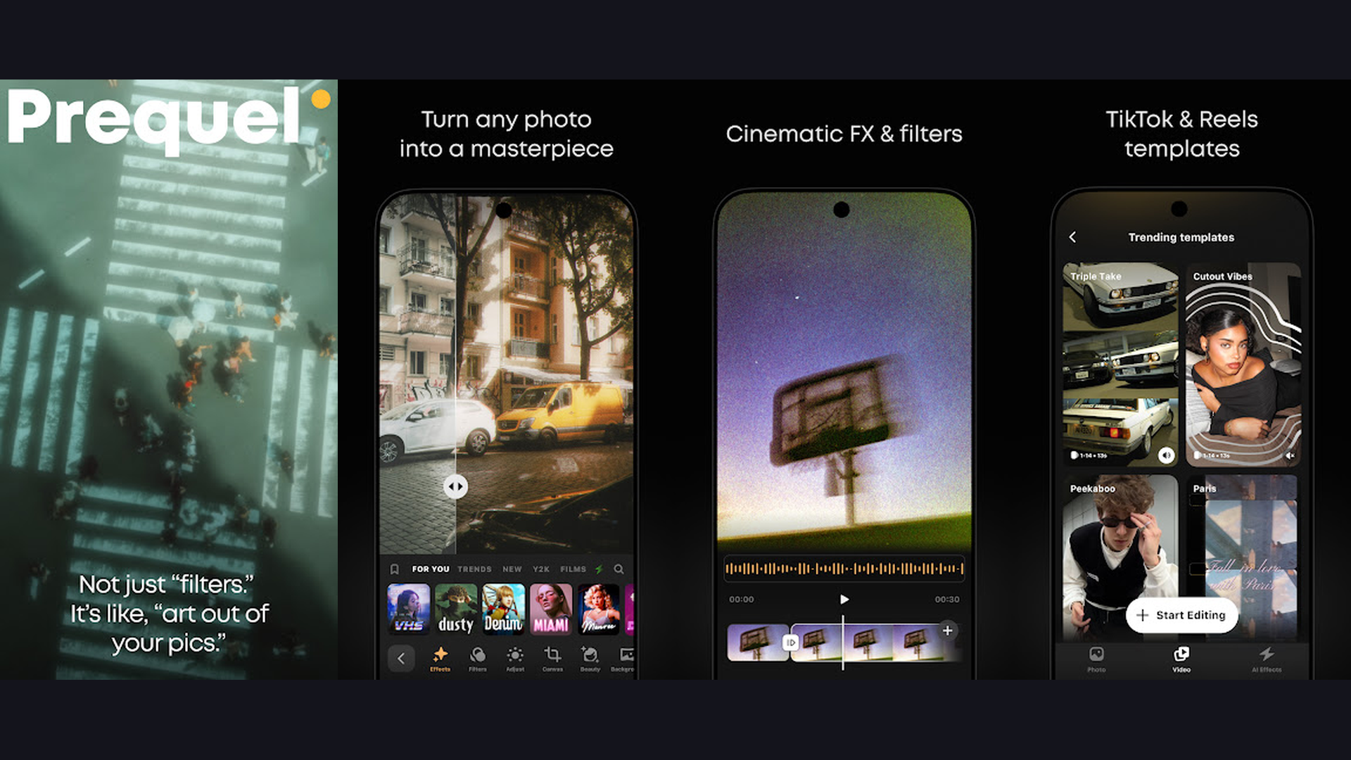 Prequel reel editing app screenshots