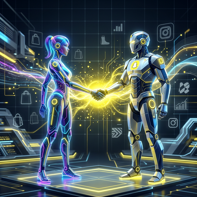 Influencers shaking hands in a digital brand partnership deal