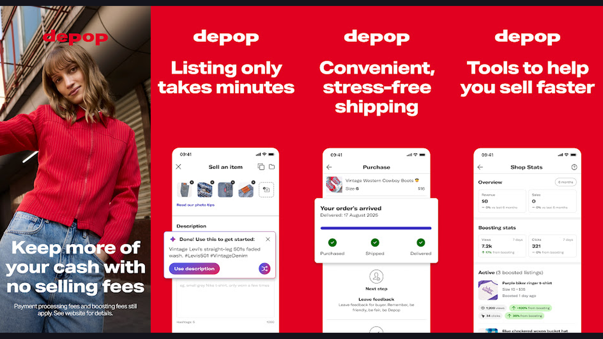 Depop marketplace app screenshots