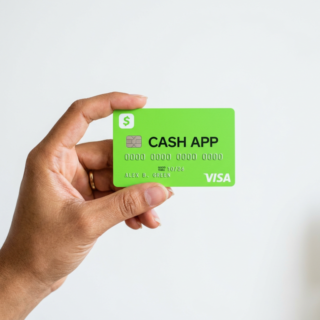 Cash App Cash Card held in hand showing green debit card