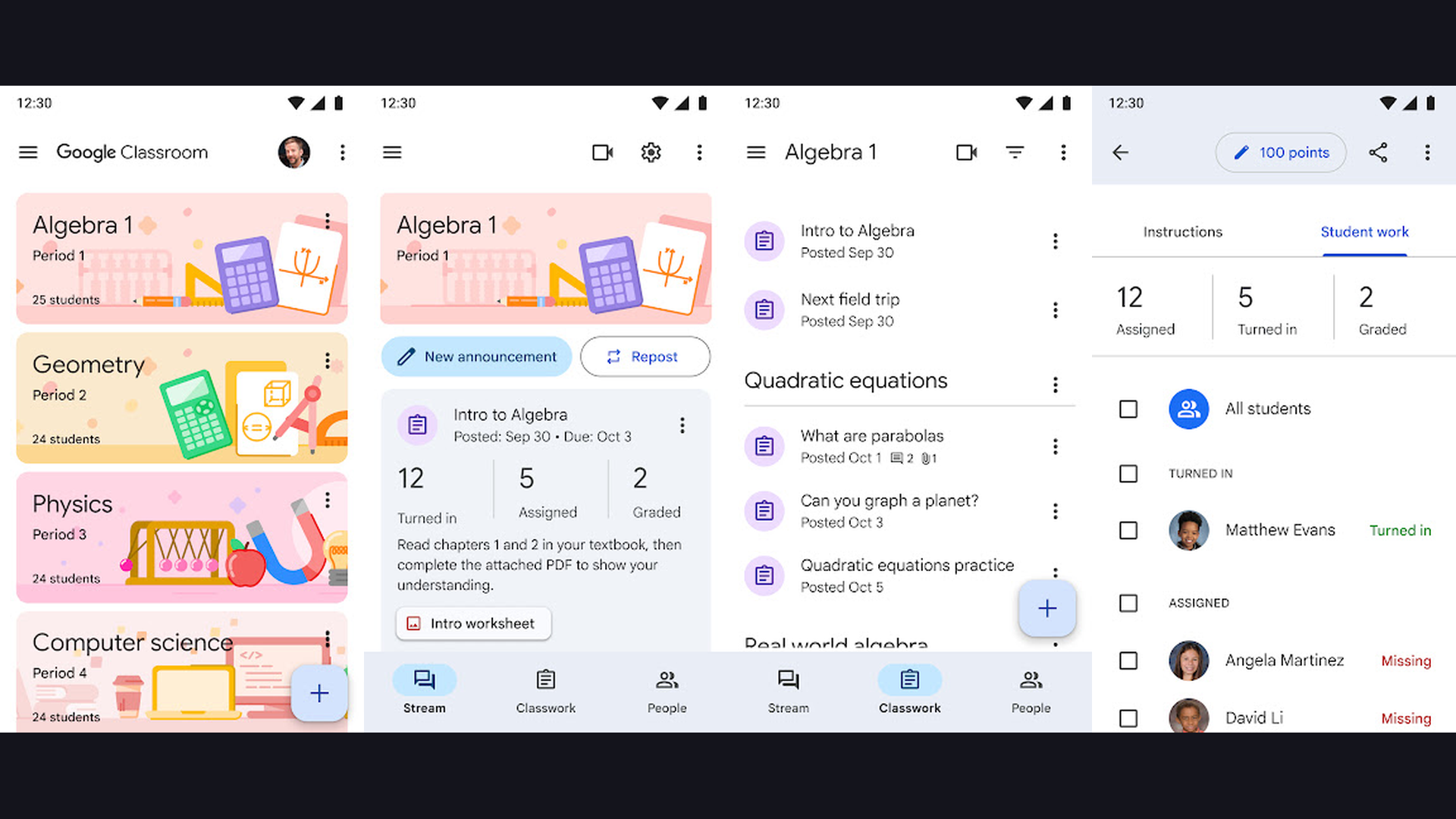 Google Classroom Flutter app screenshots