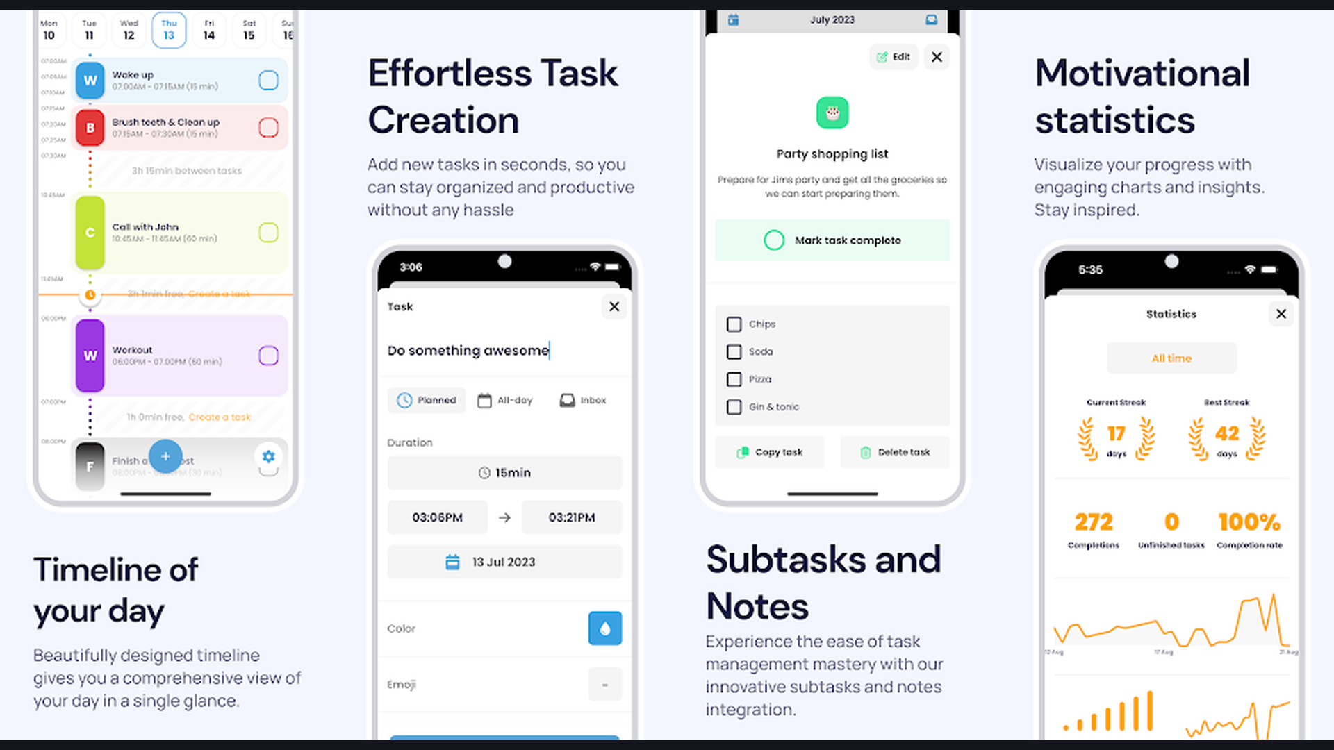 Structured digital planner app screenshots