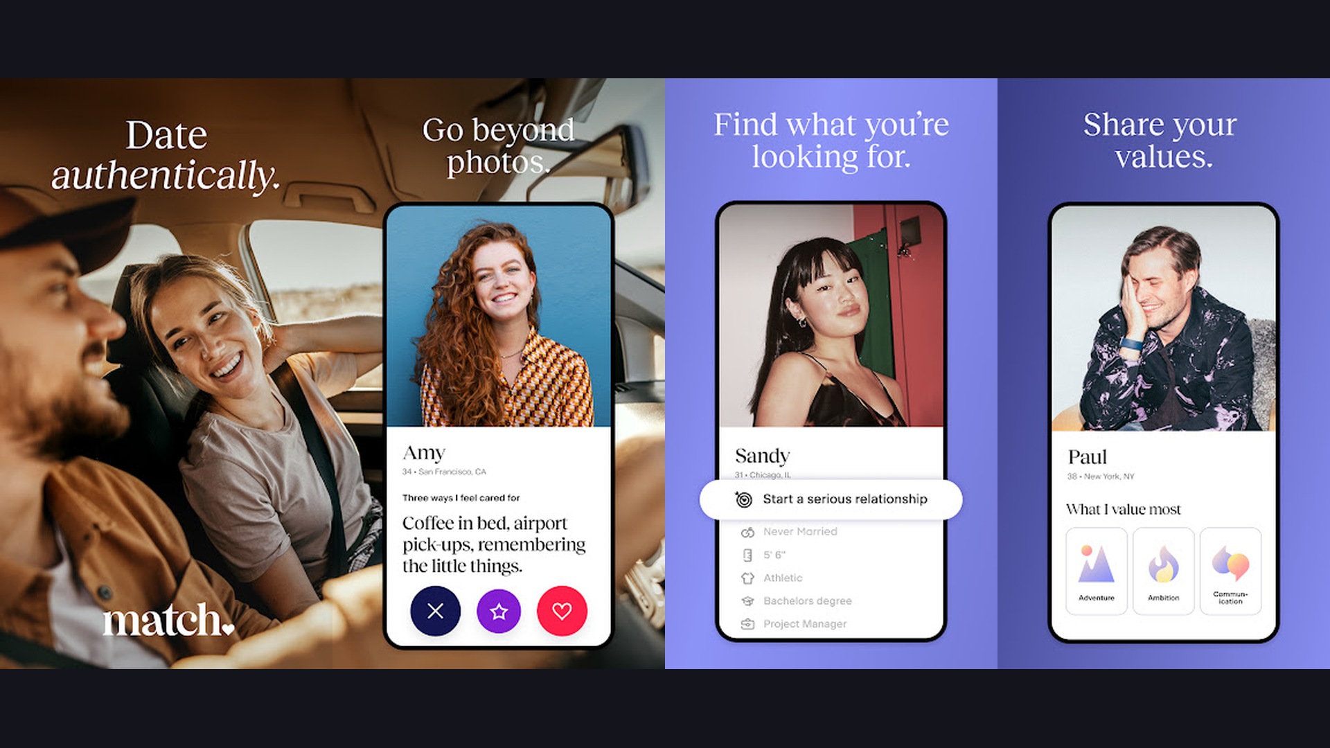 Match dating app screenshots