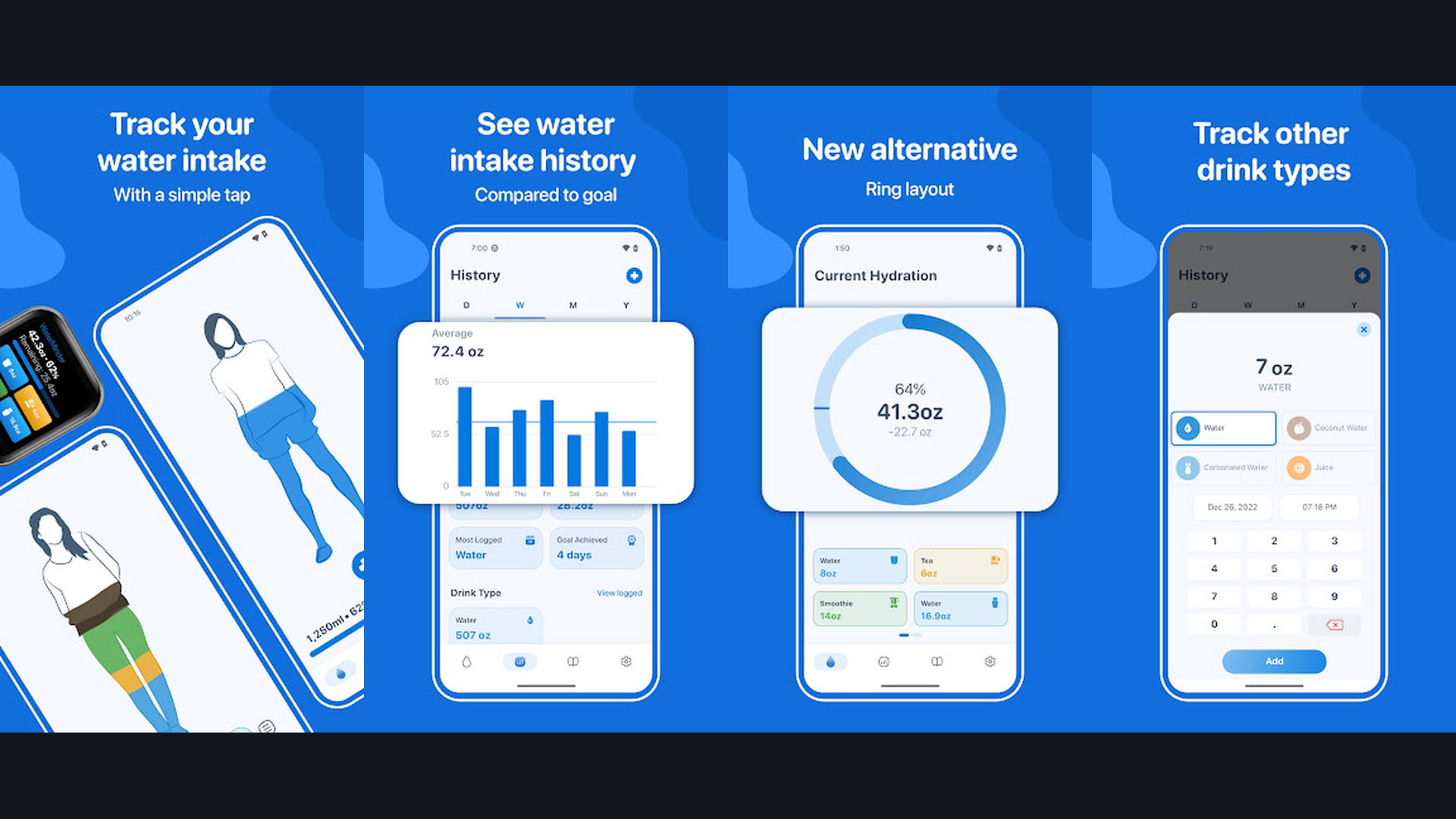 WaterMinder health fitness app screenshots