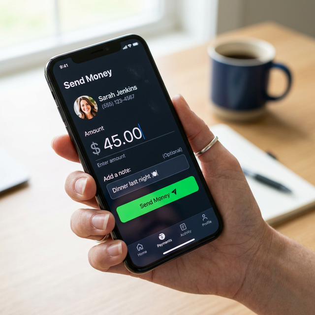 Smartphone showing mobile payment app send money interface