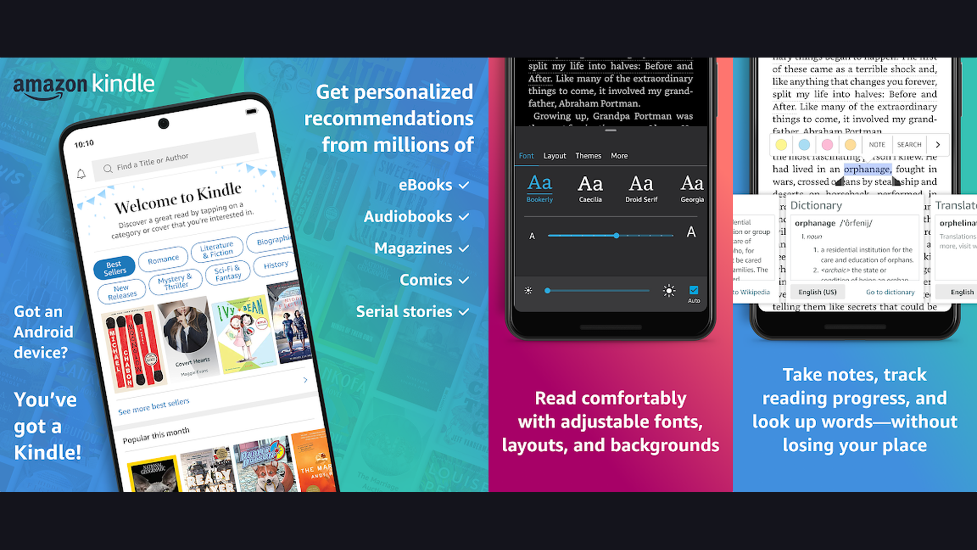 Amazon Kindle app screenshots