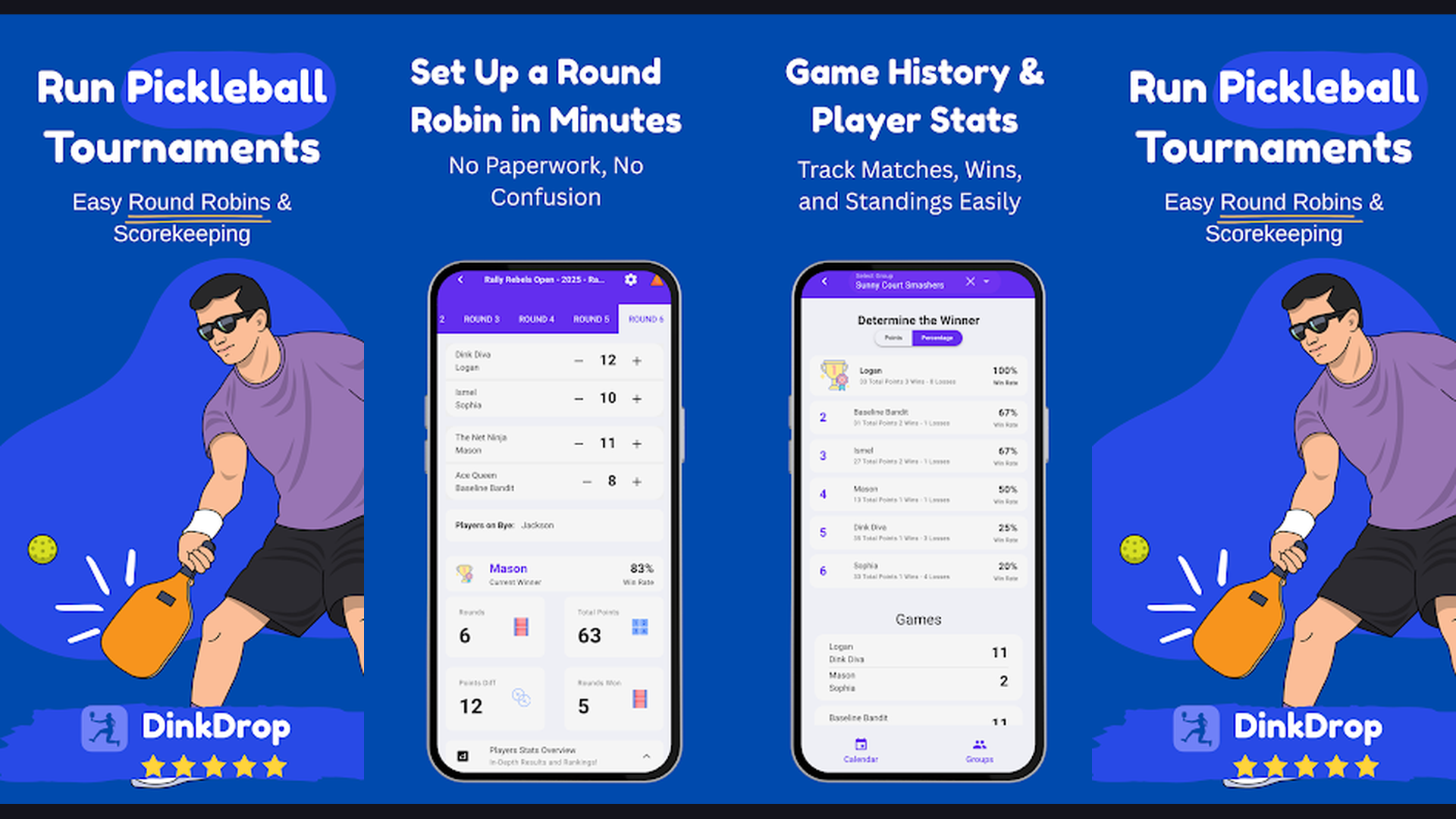 DinkDrop pickleball app screenshots