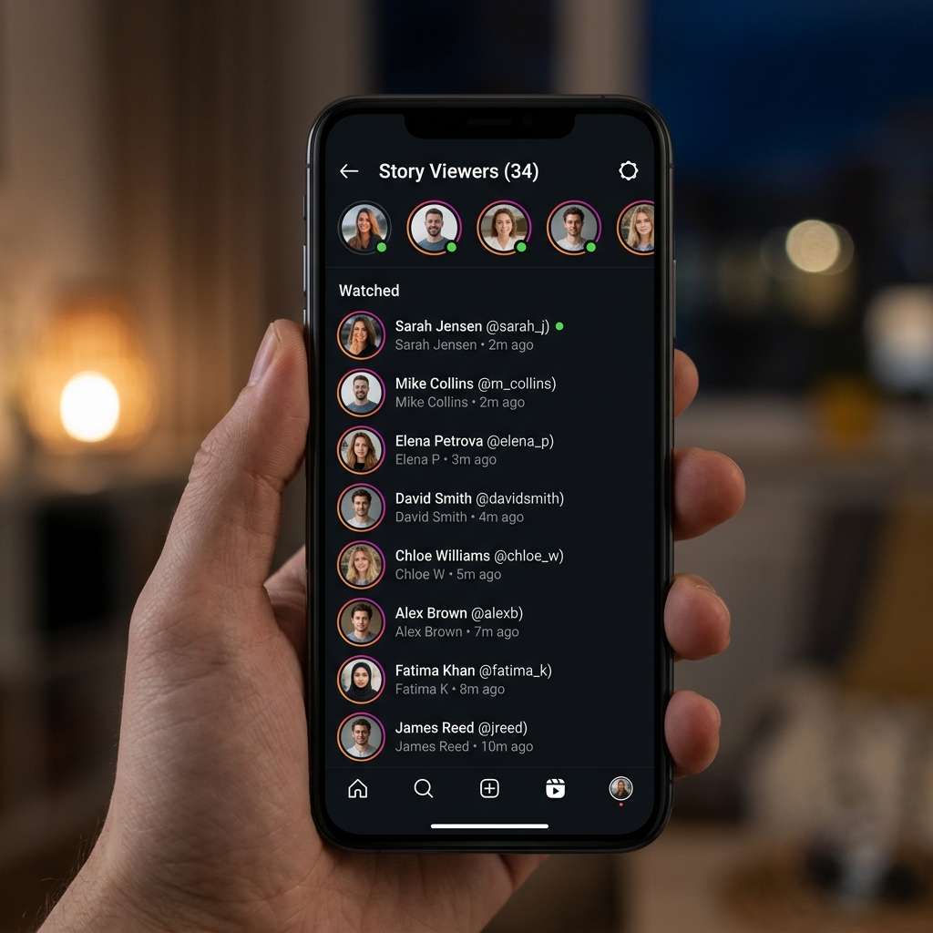 Instagram Story viewer list showing who watched