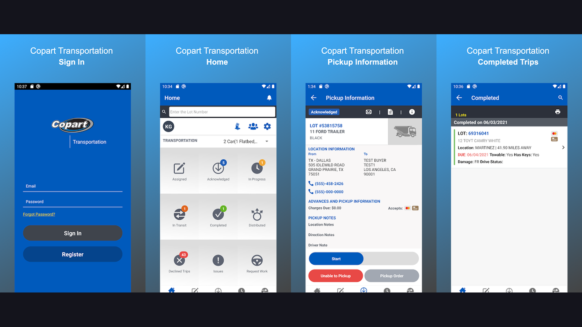 Copart auction app screenshots