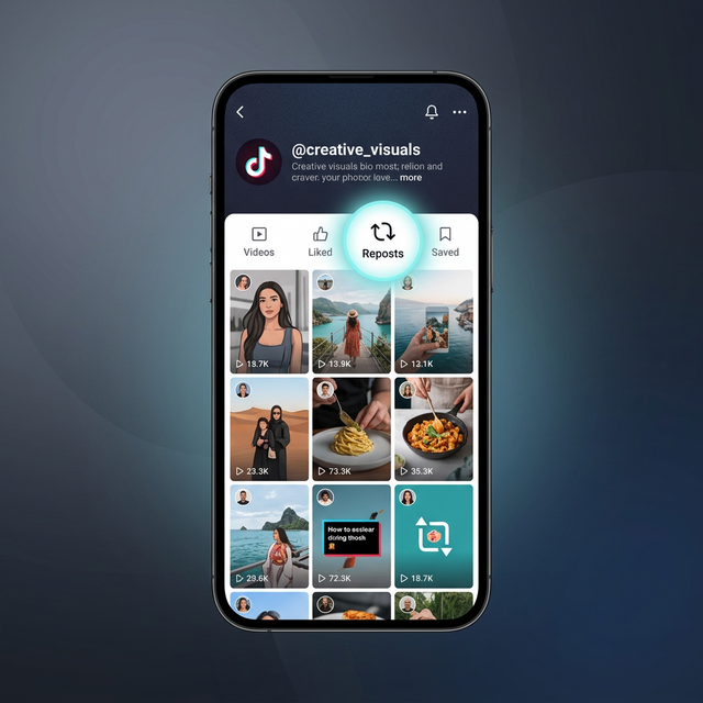 TikTok reposts tab on profile showing reposted videos