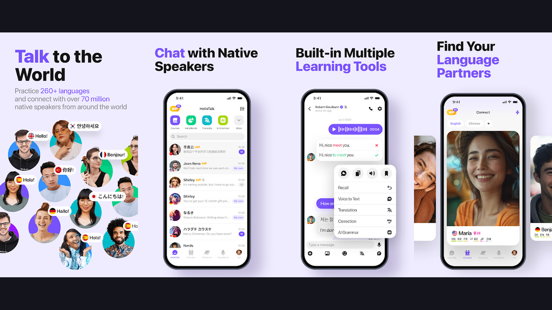 HelloTalk language learning app screenshots