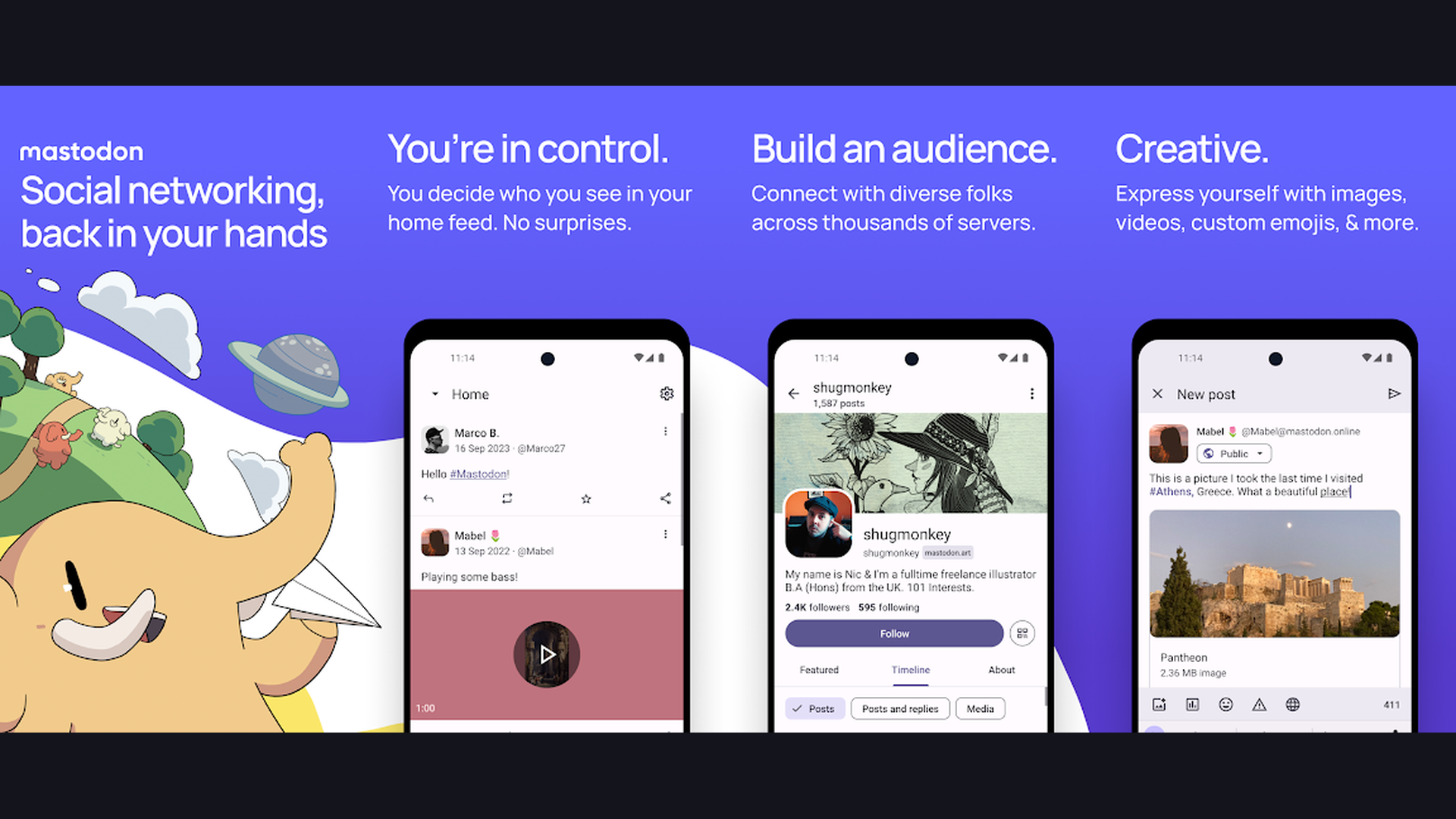 Mastodon app screenshots and features