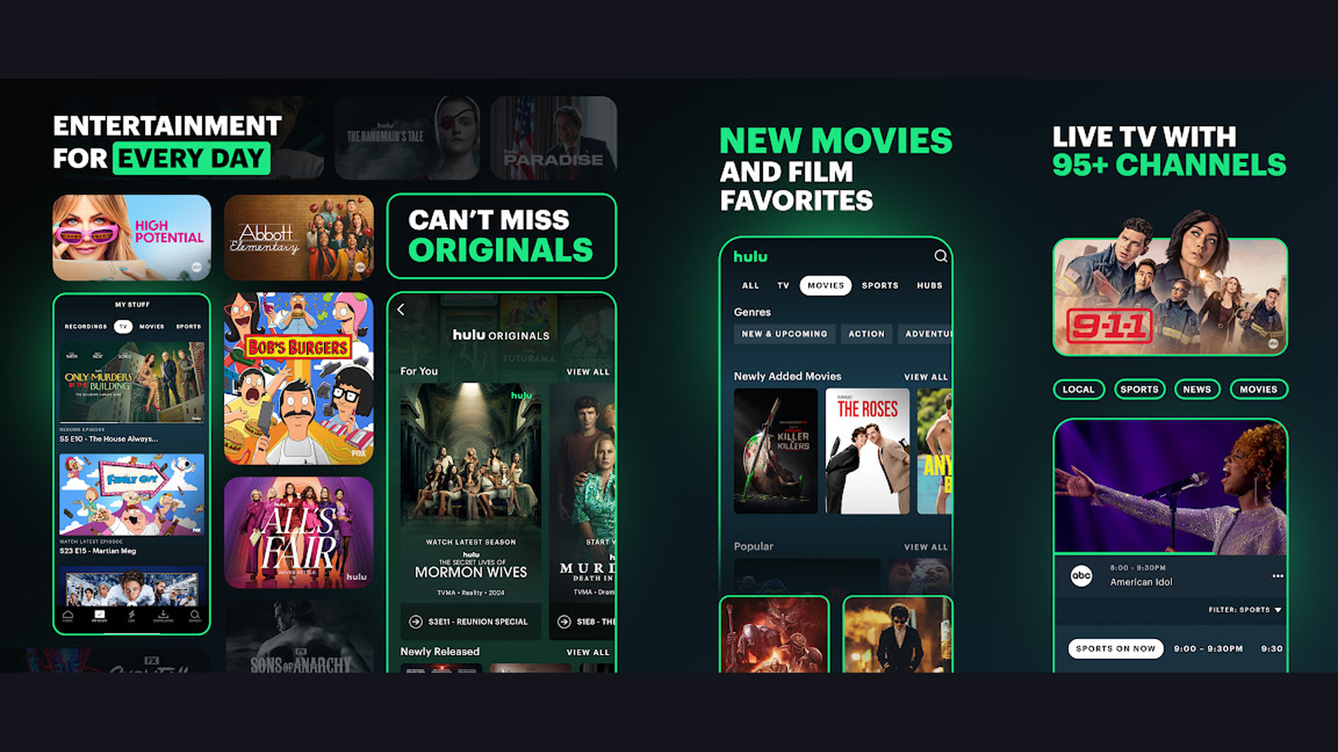 Hulu RV streaming entertainment app screenshots