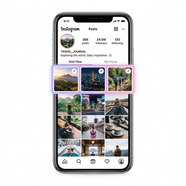Instagram profile with pinned posts at top of grid